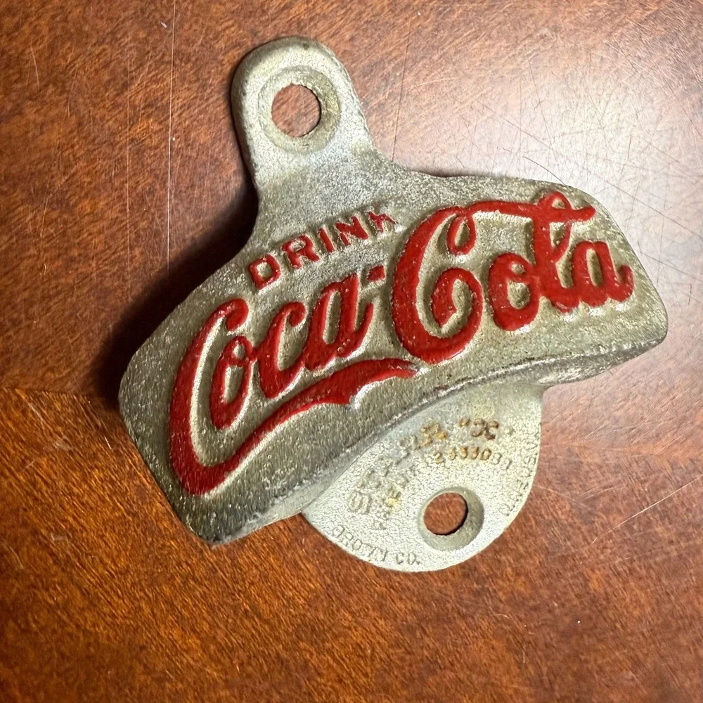 vintage coca cola wall mount bottle opener cast iron starr x brown co‎ usa 1920s